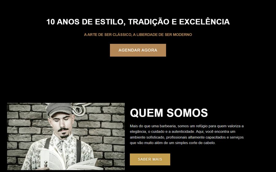Página inicial do site da Barbearia do Zé