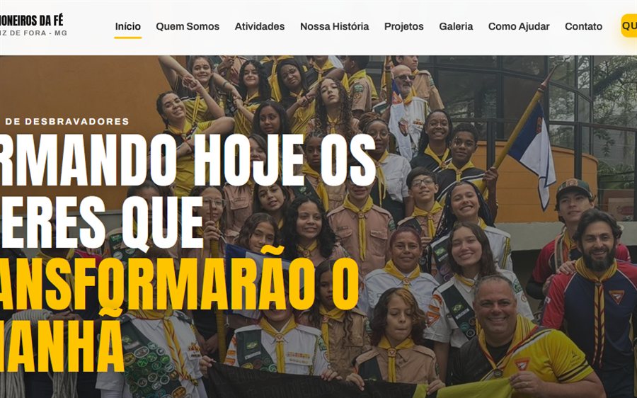 Página inicial do site do Clube de Desbravadores Pioneiros da Fé