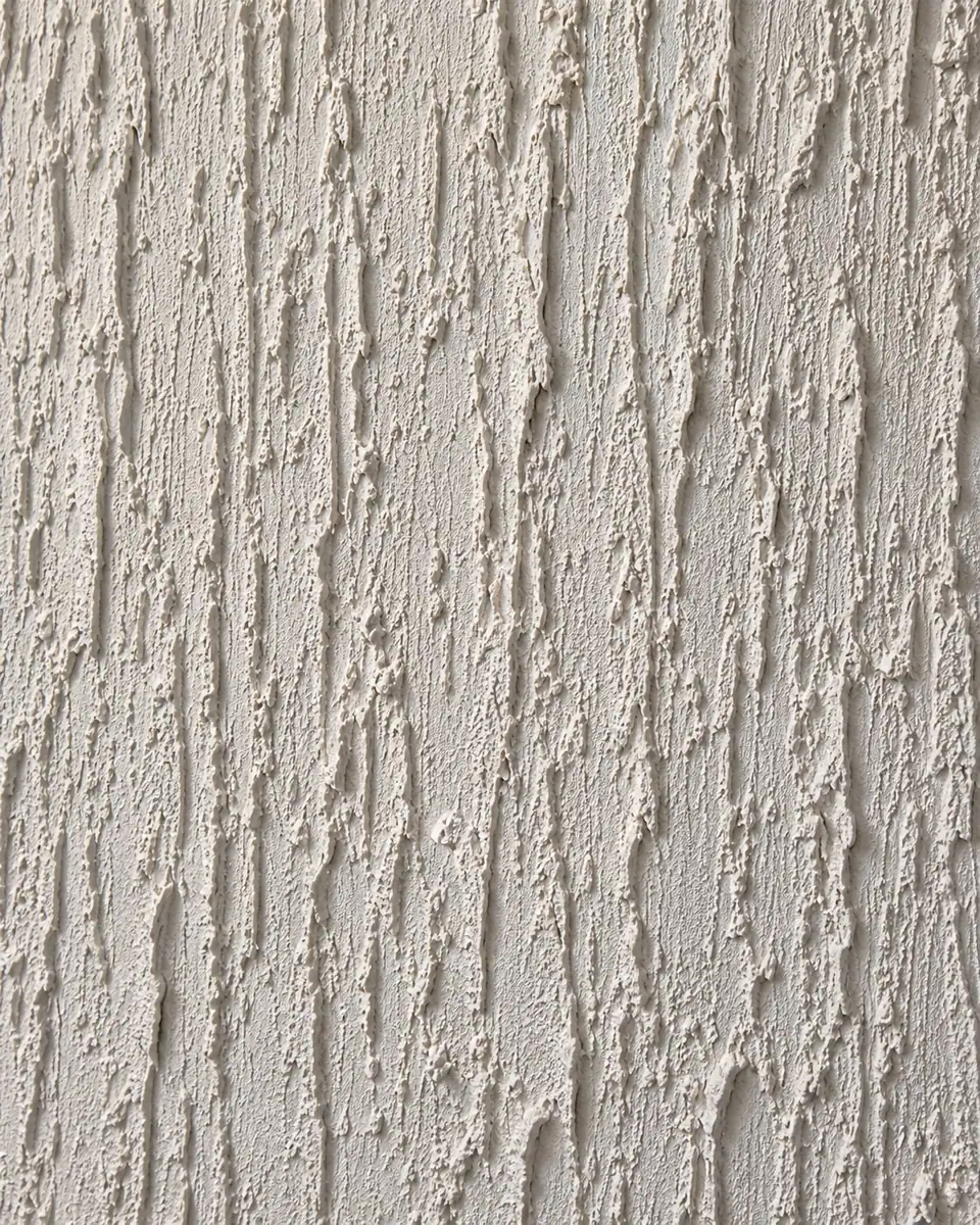 Close de parede branca com textura grafiato em relevo vertical
